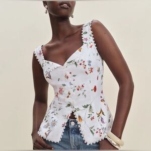 New Reformation Viola Linen Lace Top Size 2 Floral